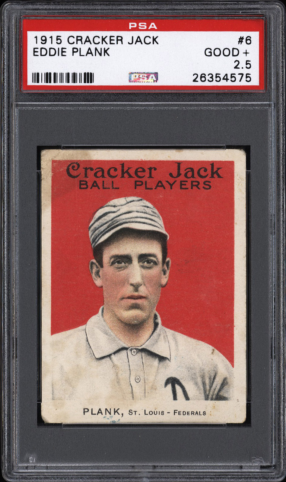  1915 Cracker Jack #6 Eddie Plank (HOF) - PSA GOOD+ 2.5