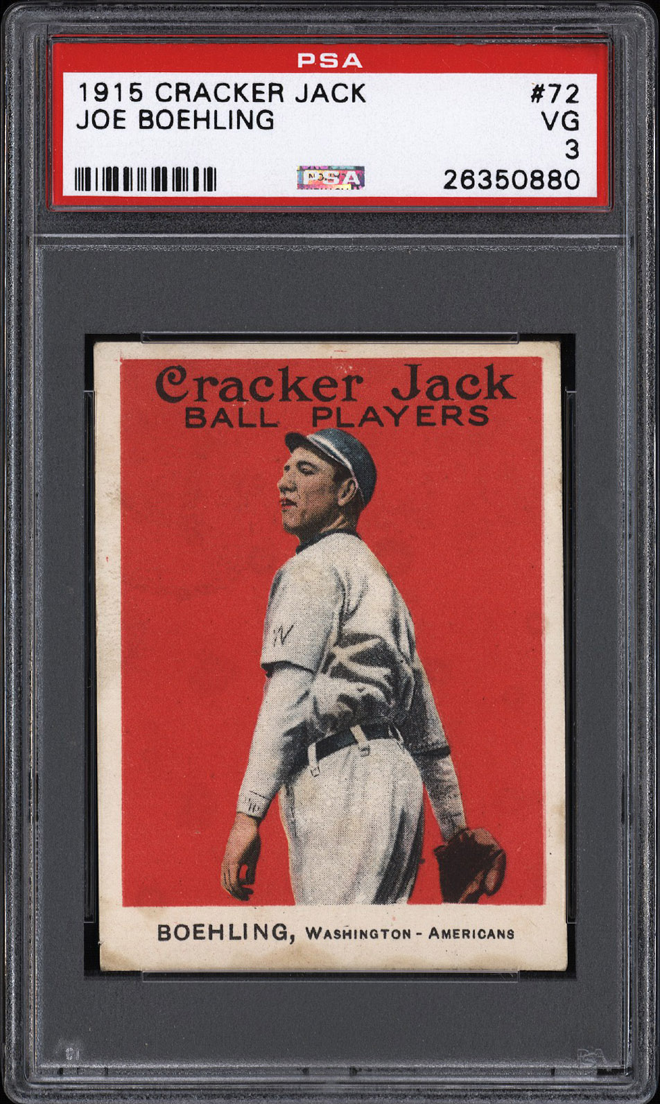  1915 Cracker Jack #72 Joe Boehling - PSA VG 3