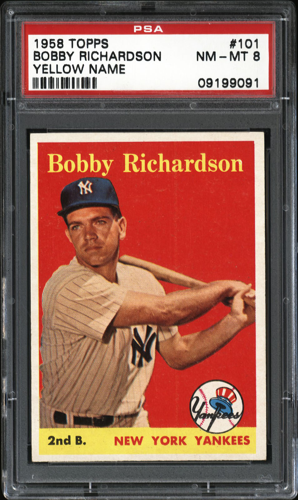  1958 Topps #101 Bobby Richardson (Yellow Name) - PSA NM-MT 8