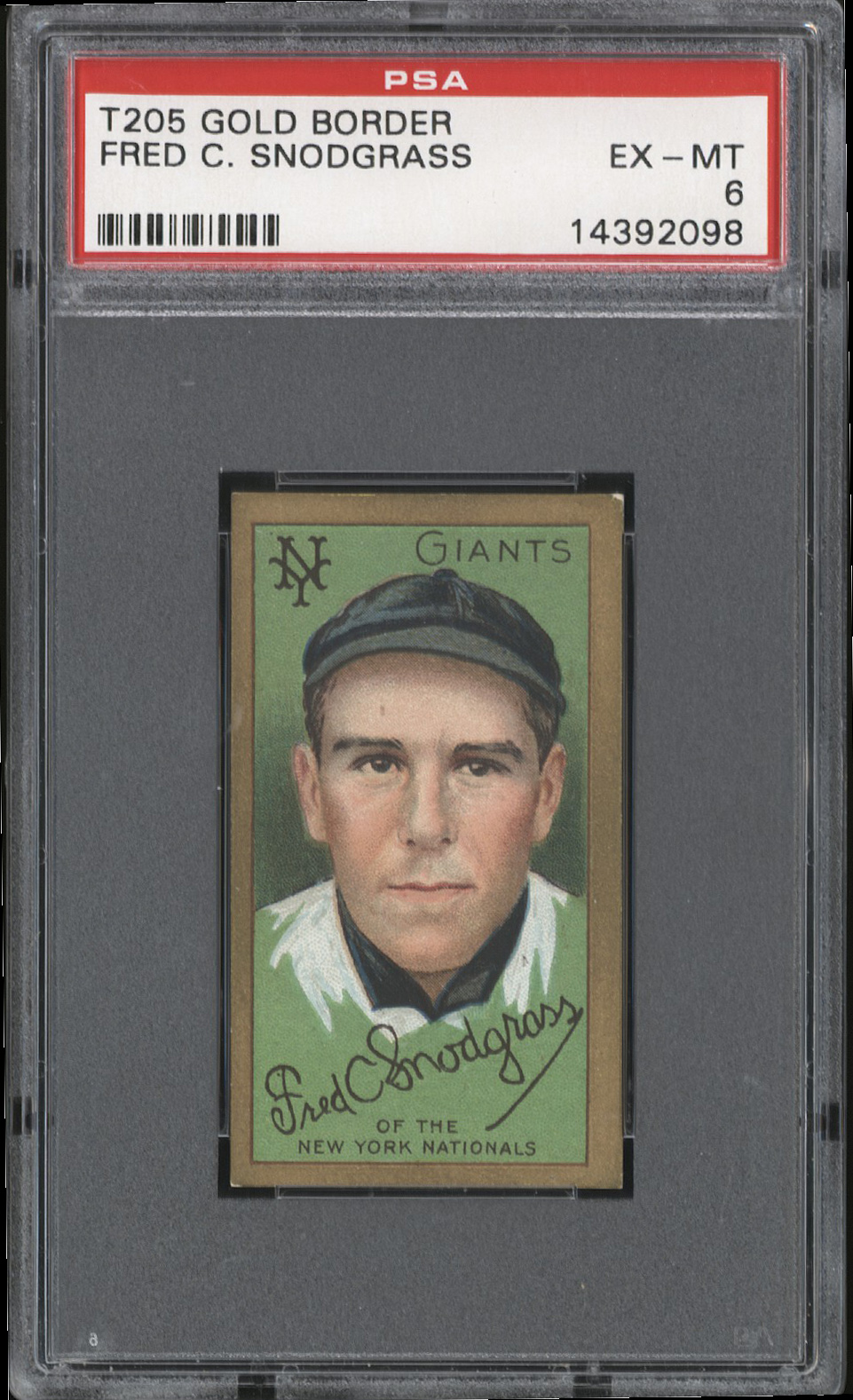  1911 T205 Cycle Fred Snodgrass - PSA EX-MT 6