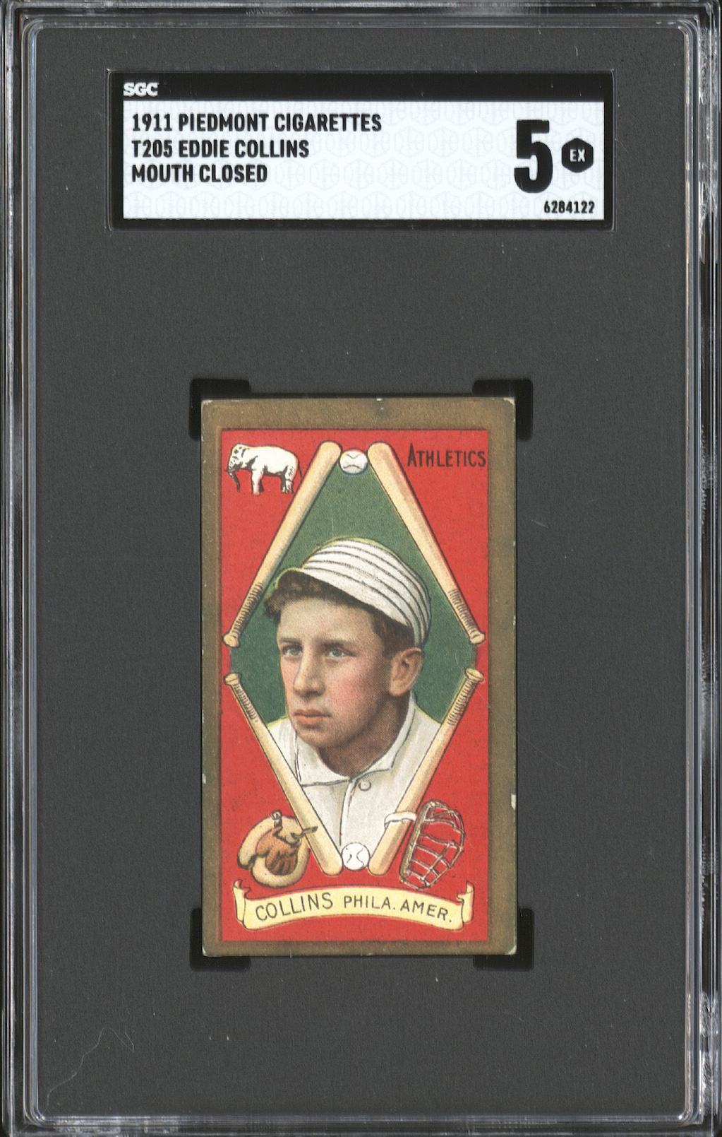  1911 T205 Eddie Collins (HOF - Mouth Closed) - SGC EX 5