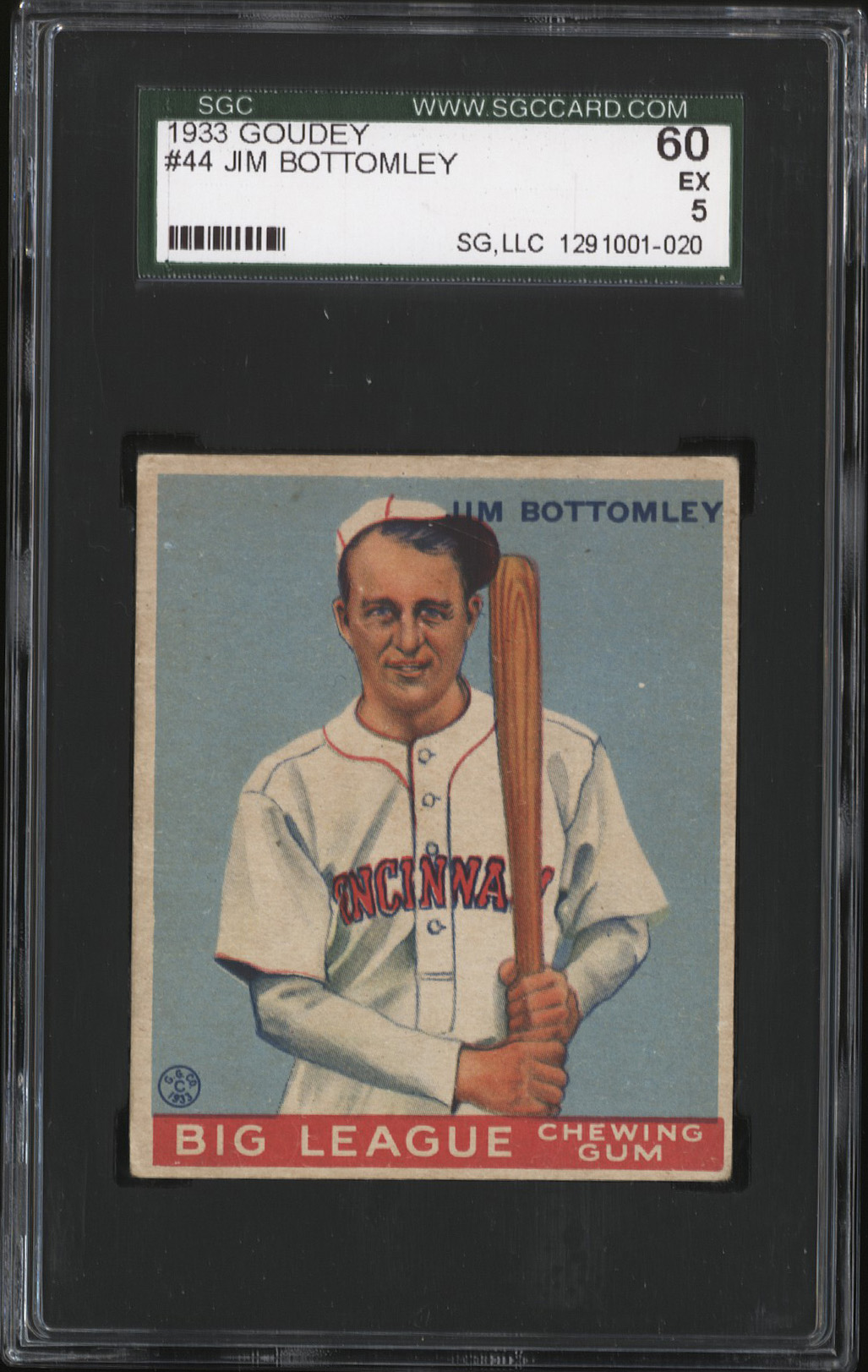  1933 Goudey #44 Jim Bottomley (HOF) - SGC EX 5