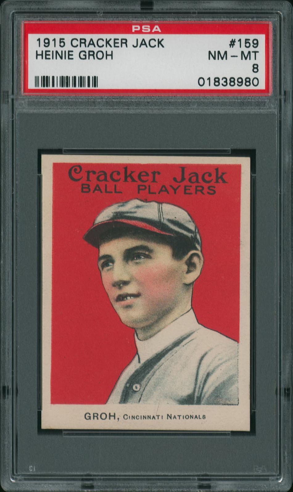  1915 Cracker Jack #159 Heinie Groh - PSA NM-MT 8 - Just 3 Higher!