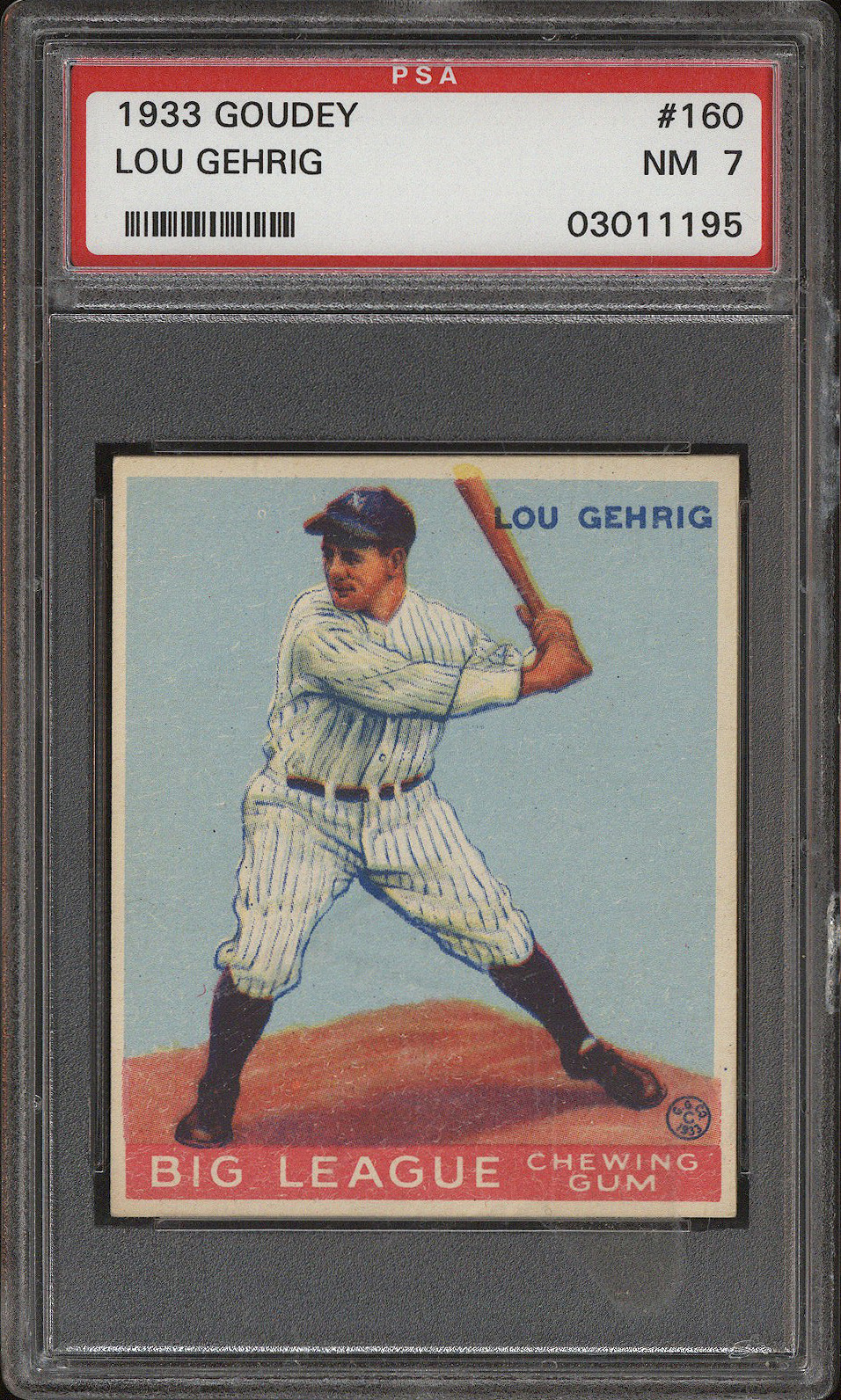  Outstanding 1933 Goudey #160 Lou Gehrig (HOF) - PSA NM 7