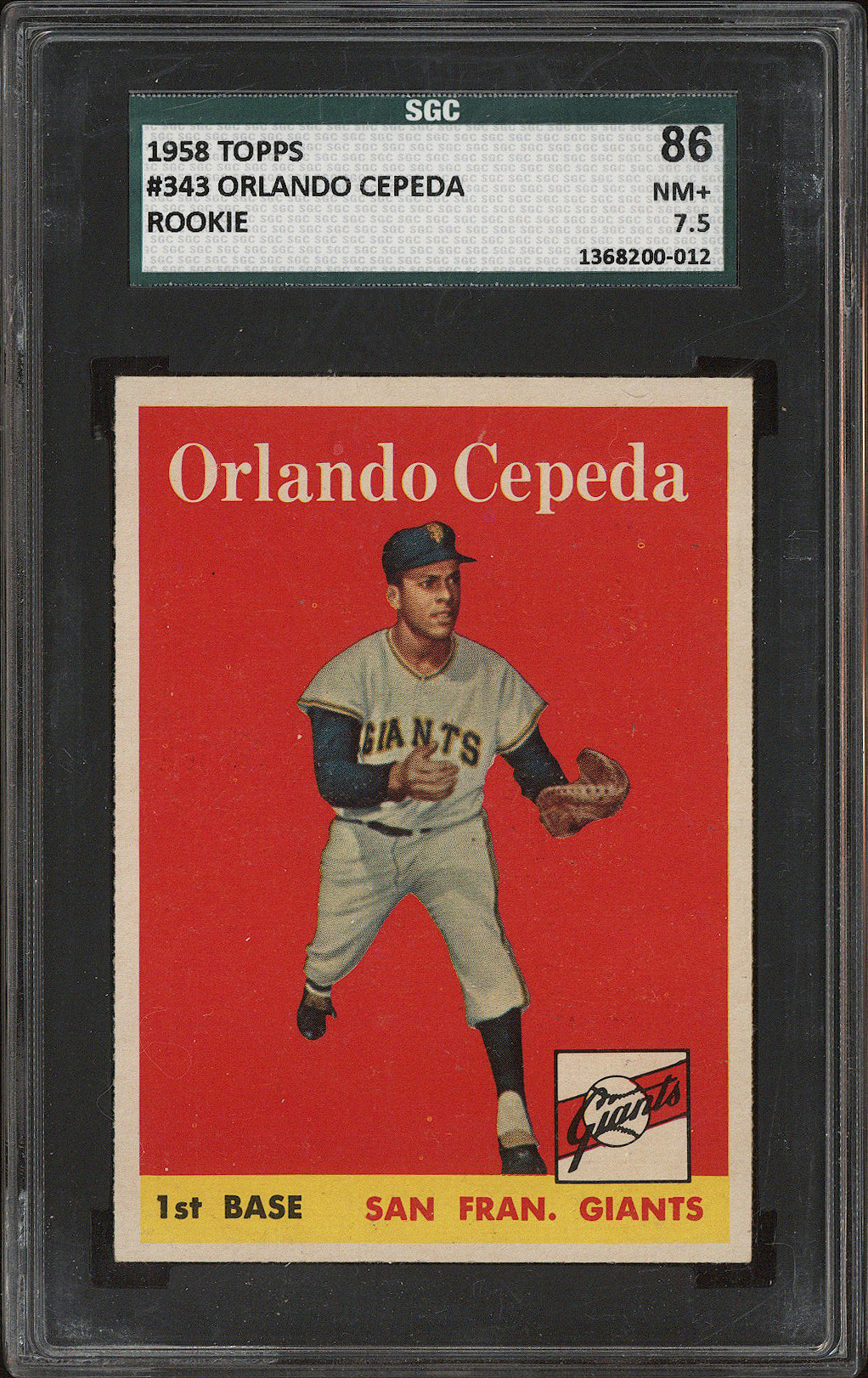  1958 Topps #343 Orlando Cepeda (HOF RC) - SGC NM+ 7.5