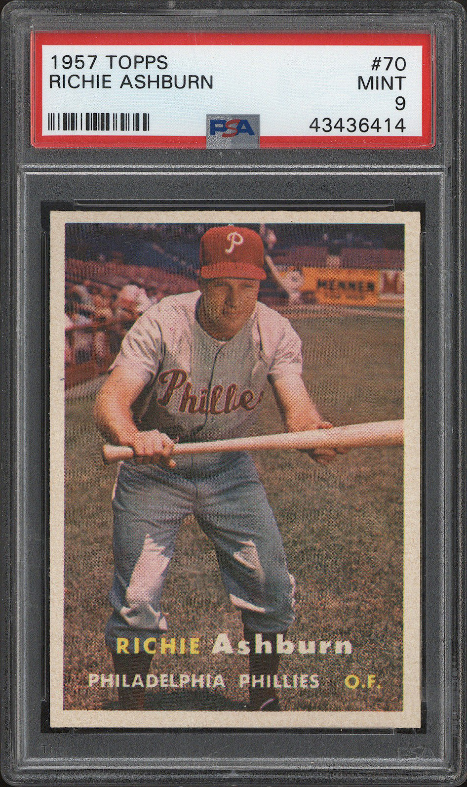  1957 Topps #70 Richie Ashburn (HOF) - PSA MINT 9