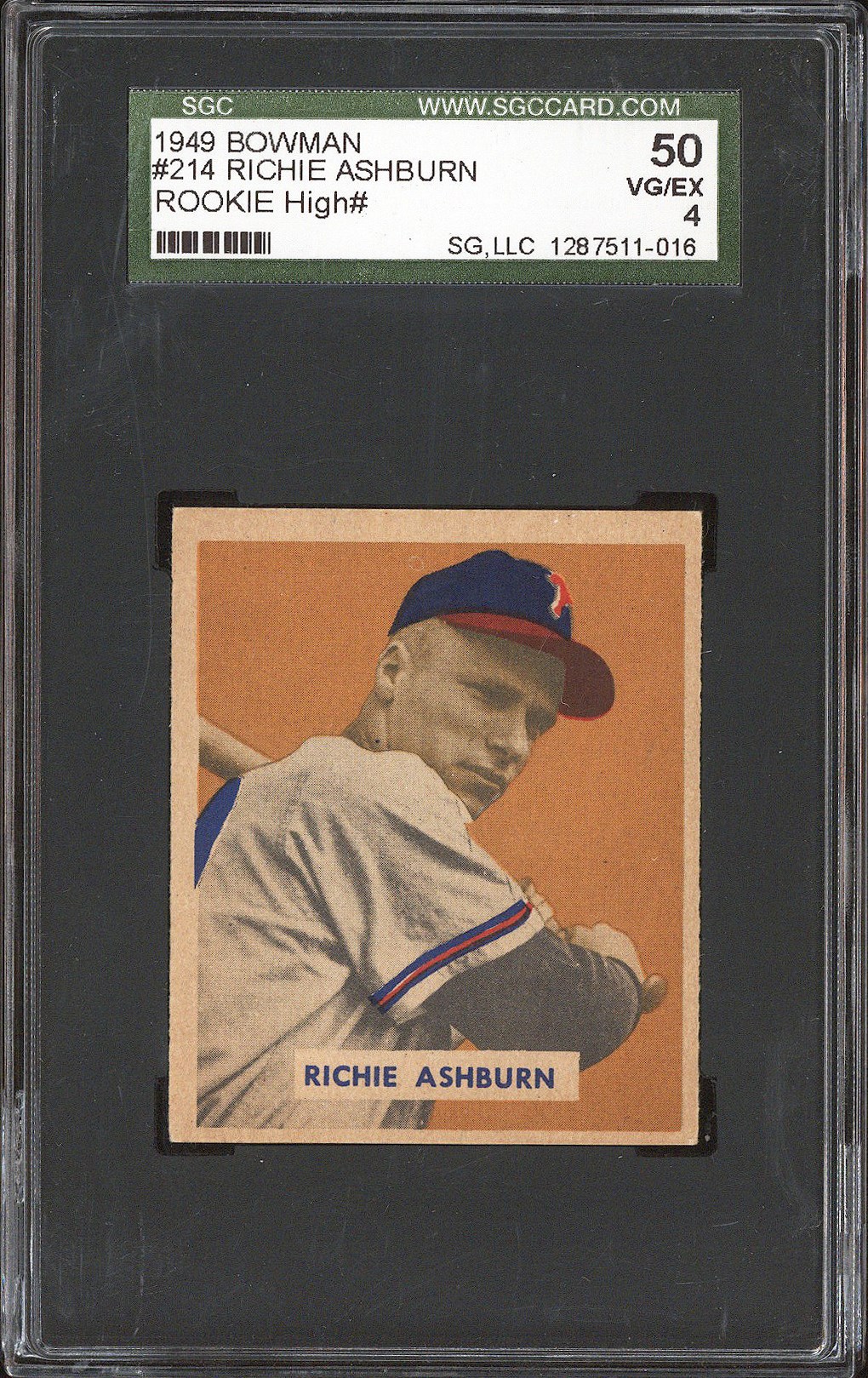 1949 Bowman #214 Richie Ashburn (HOF RC) - SGC VG/EX 4