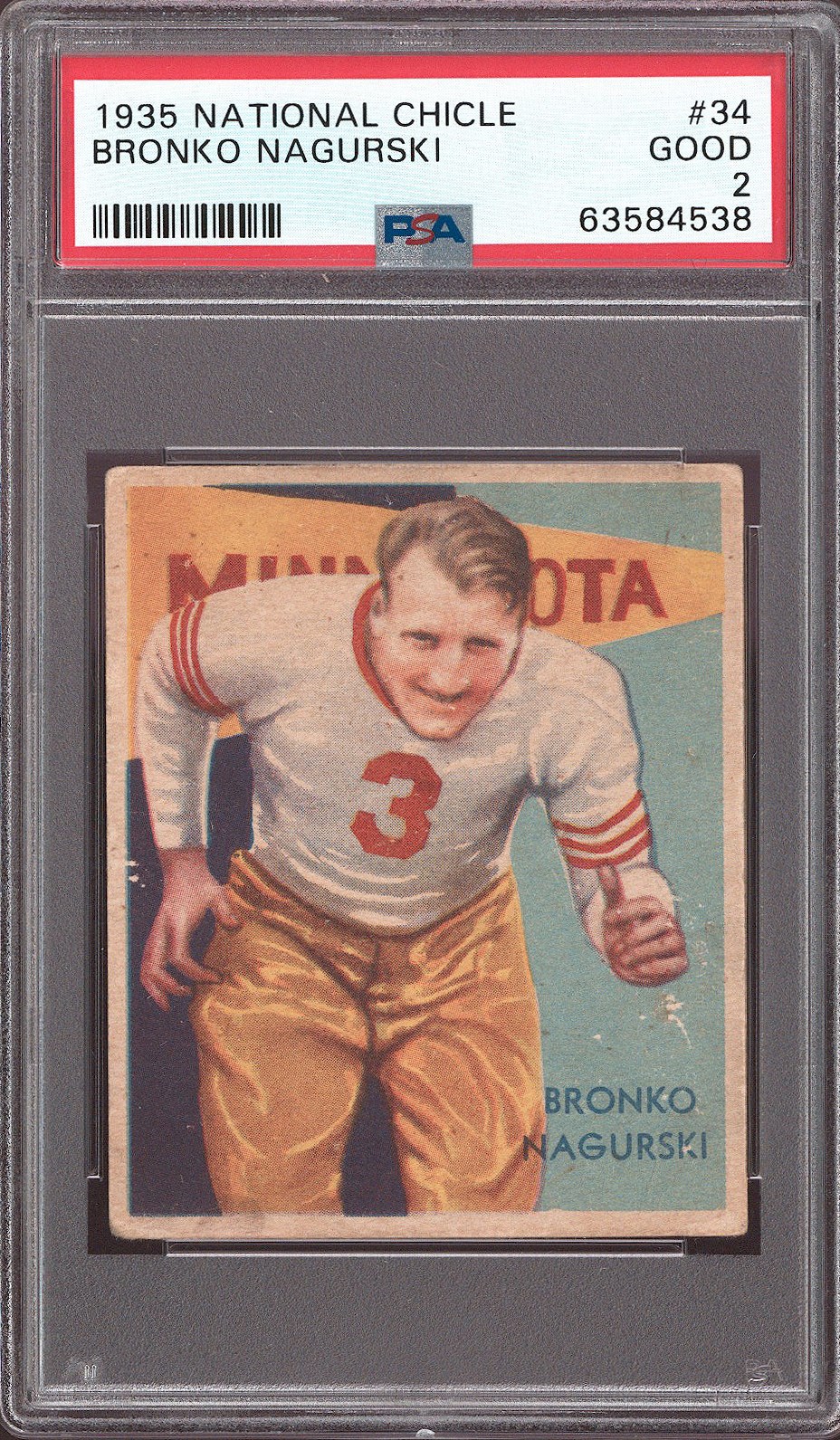 1935 National Chicle #34 Bronko Nagurski (HOF RC) - PSA GOOD 2