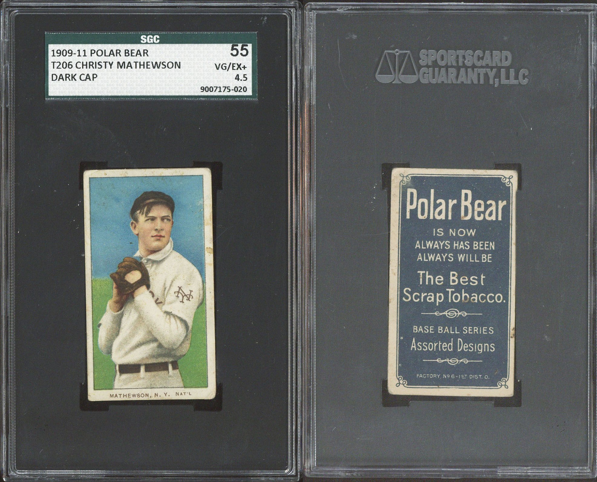 1909-11 T206 Polar Bear Christy Mathewson (HOF - Dark Cap) - SGC VG/EX+ 4.5