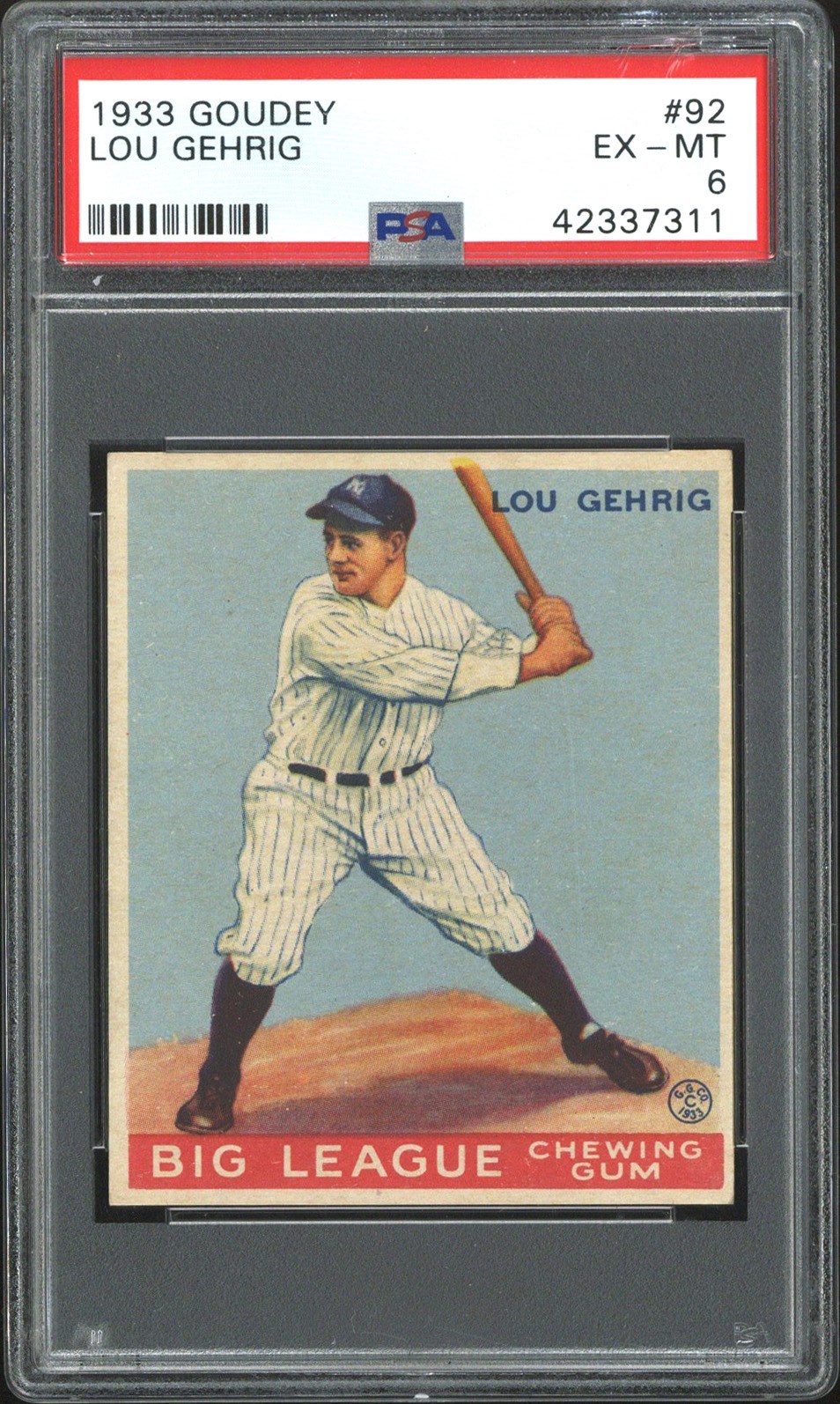 1933 Goudey #92 Lou Gehrig (HOF) - PSA EX-MT 6