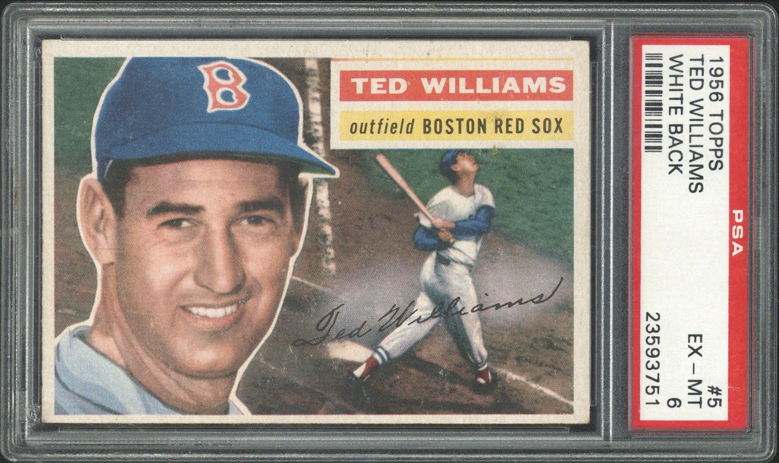 1956 Topps #5 Ted Williams (HOF - White Back) - PSA EX-MT 6