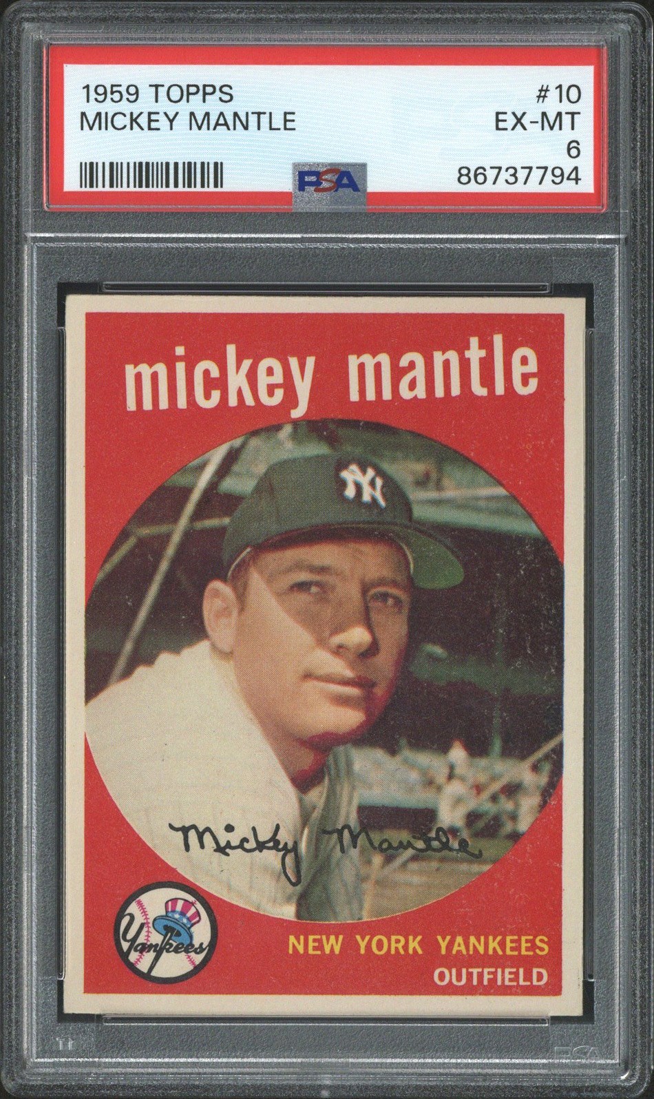 1959 Topps #10 Mickey Mantle (HOF) - PSA EX-MT 6