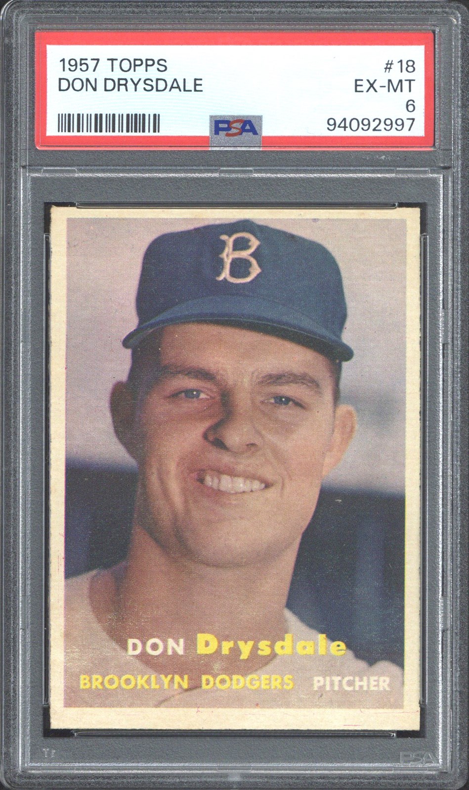 1957 Topps #18 Don Drysdale (HOF RC) - PSA EX-MT 6