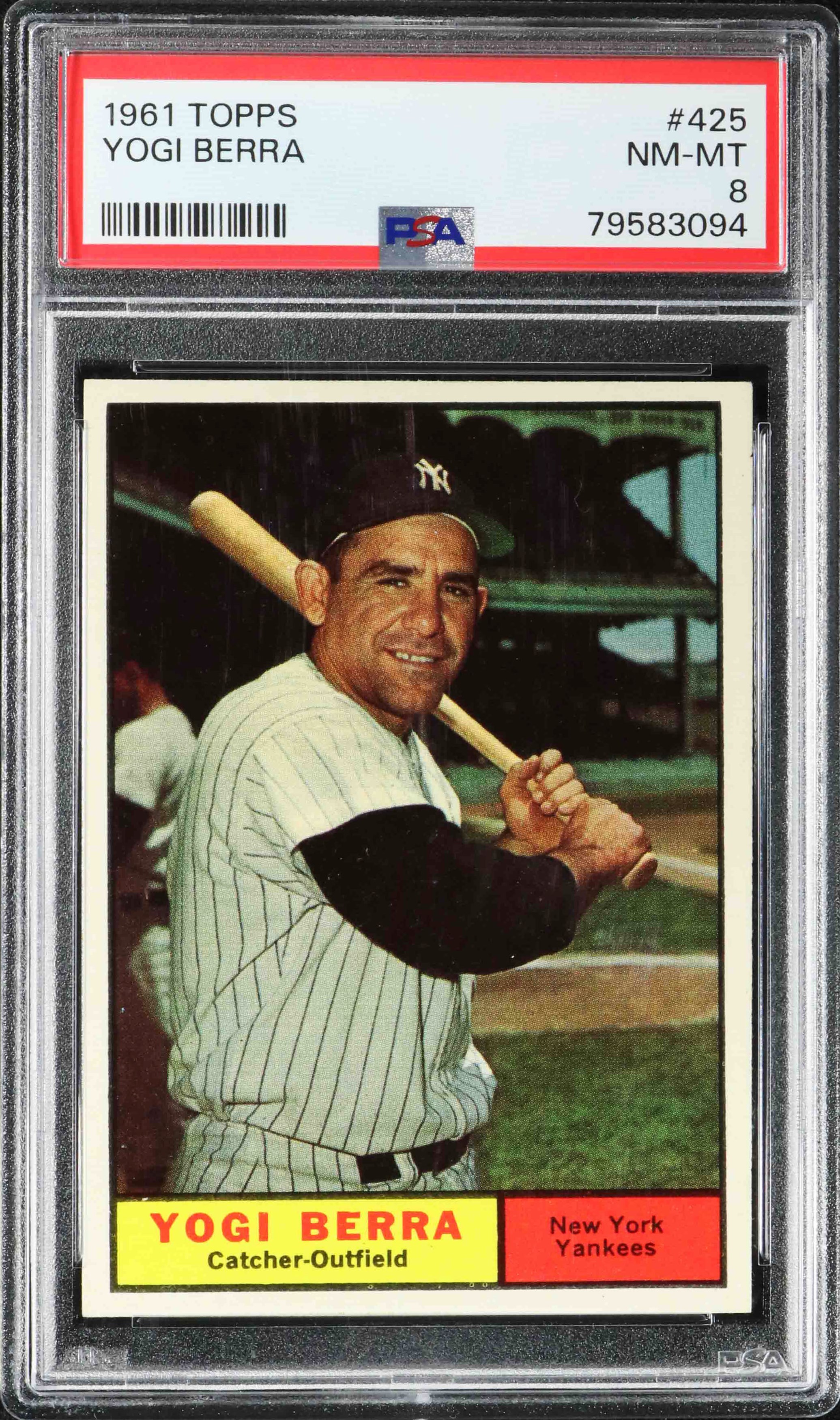 1961 Topps #425 Yogi Berra (HOF) - PSA NM-MT 8