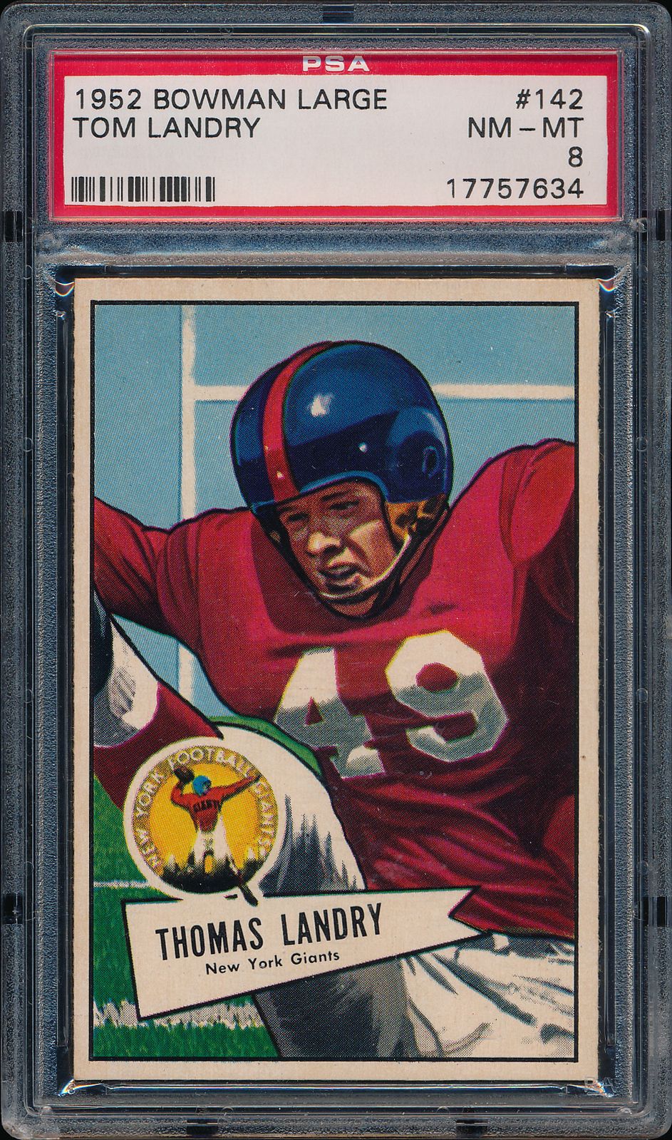  1952 Bowman Large #142 Tom Landry (HOF) - PSA NM-MT 8