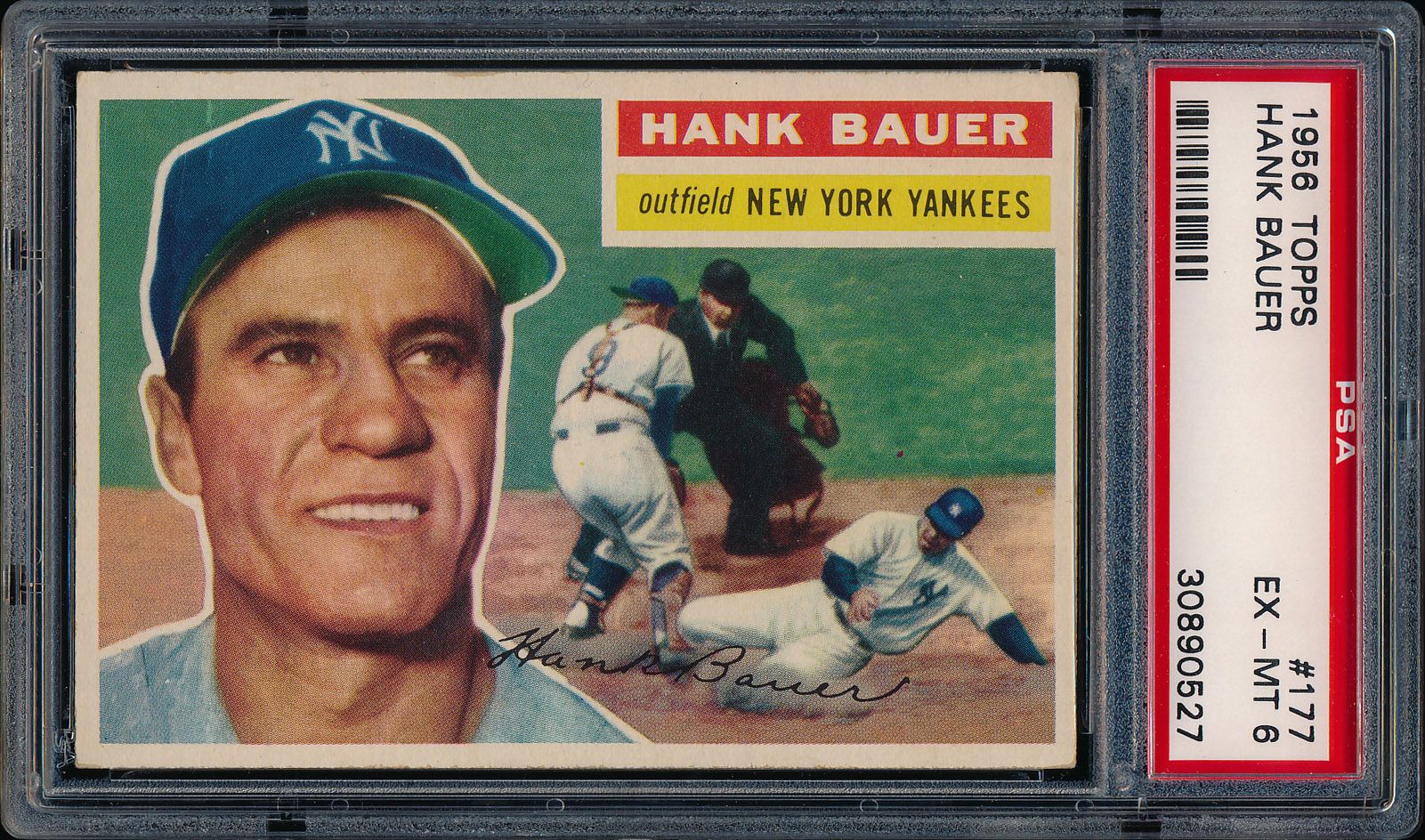  1956 Topps #177 Hank Bauer White Back - PSA EX-MT 6