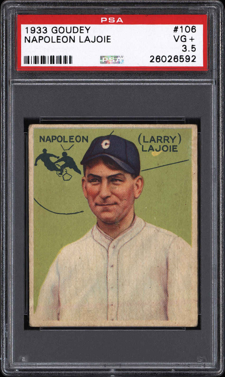  Newly-Discovered 1933 Goudey #106 Nap Lajoie (HOF) - PSA VG+ 3.5